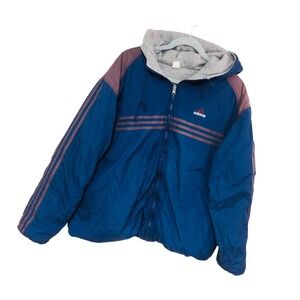 1990s Adidas Reversible Puffer Jacket Windbreaker Blue Maroon Trefoil Boxy Men L